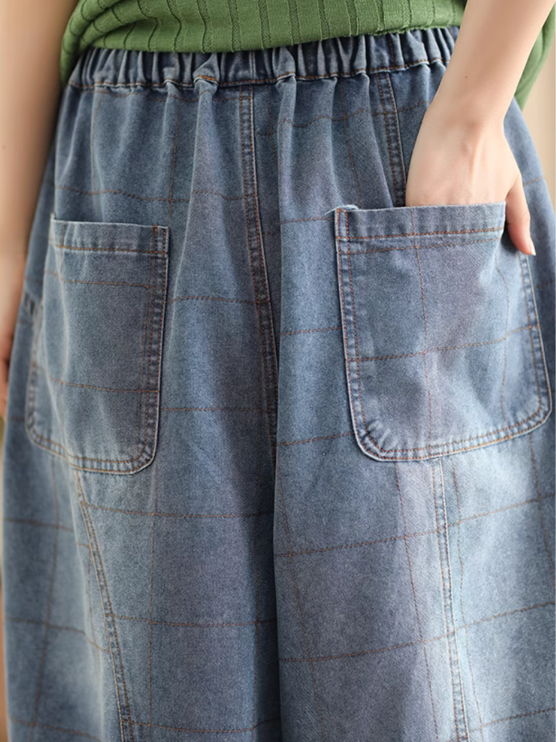 Women's Summer Elastics Waist Wide Leg Pockets Pant Bottom