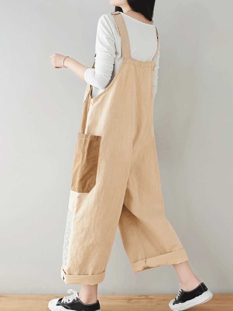 Button Front Denim Dungarees with Contrast Panel Details