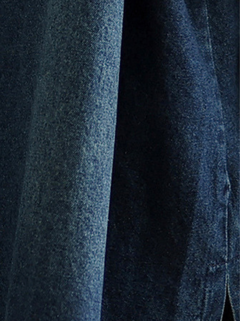Women’s Oversized Denim Cotton Shacket with V-Neck and Statement Patch Pockets