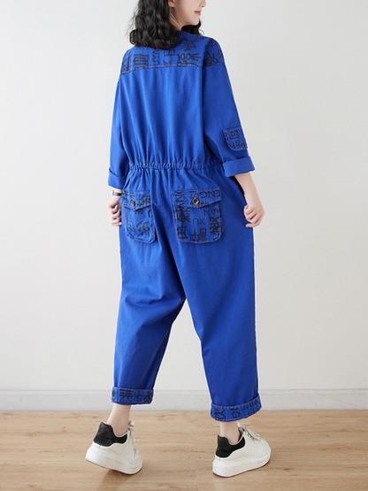Alphabet Printed Casual Dungarees - Relaxed Everyday Fit