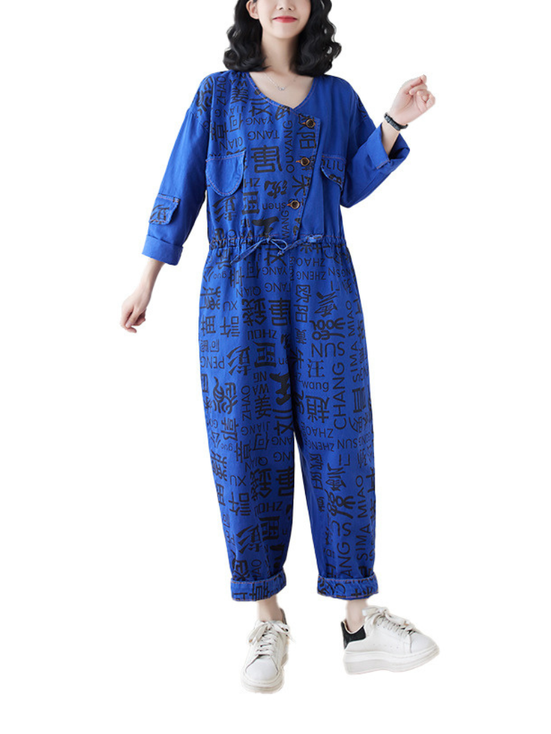 Alphabet Printed Casual Dungarees - Relaxed Everyday Fit