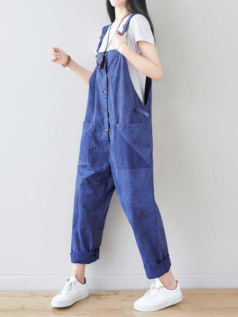 Palm Print Cotton Overalls - Adjustable Workwera | Eva Trends