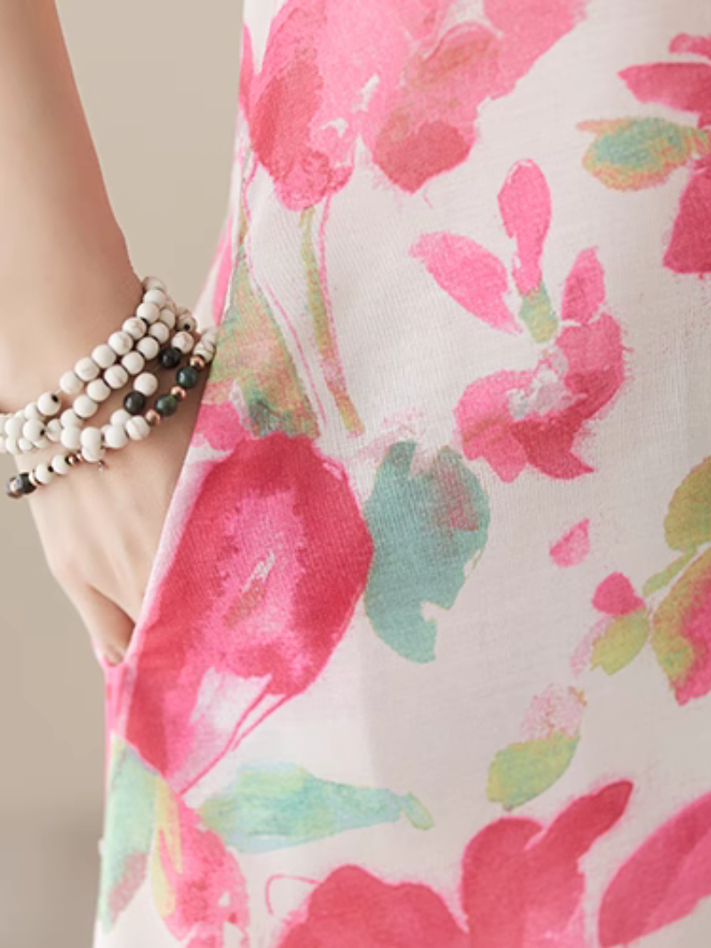 Artistry on Fabric Women's Sleeveles Side Pocket Floral A-Line Dress