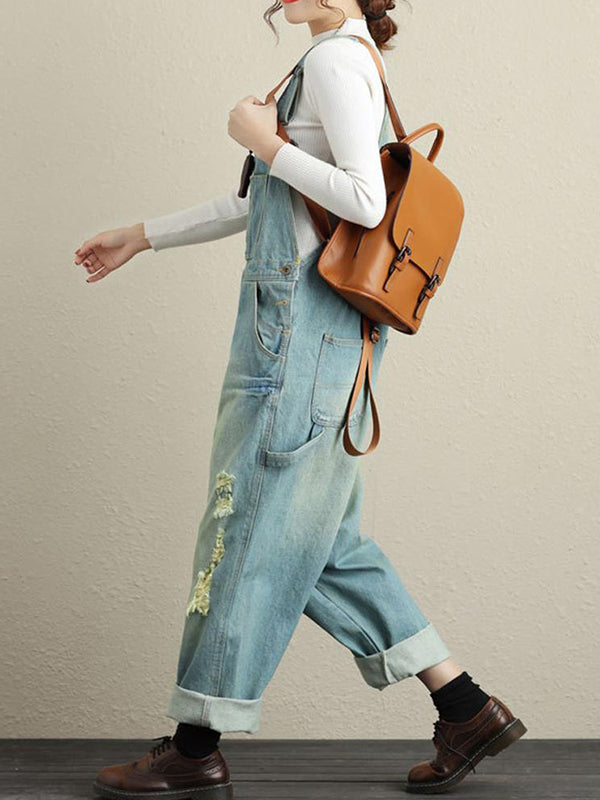 Ripped Denim Casual Overall Dungarees | Eva Trends