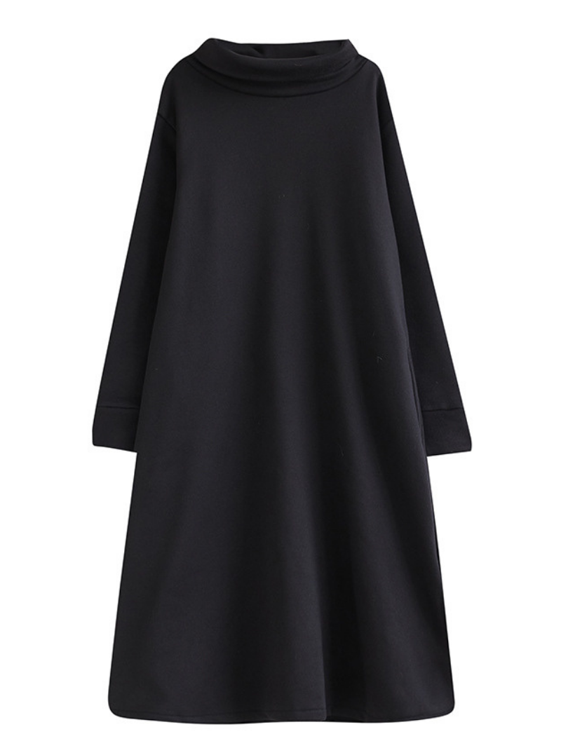 Women's Loose High-Neck Side Pockets A-Line  Dress