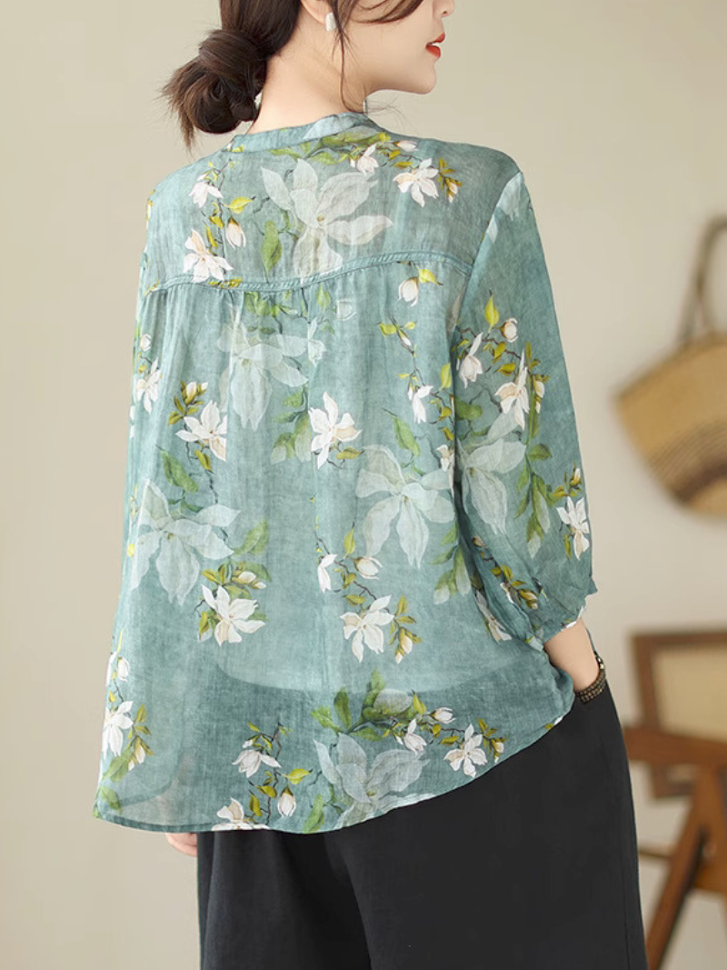 Nature Love Women's Round Neck Floral Loose Top