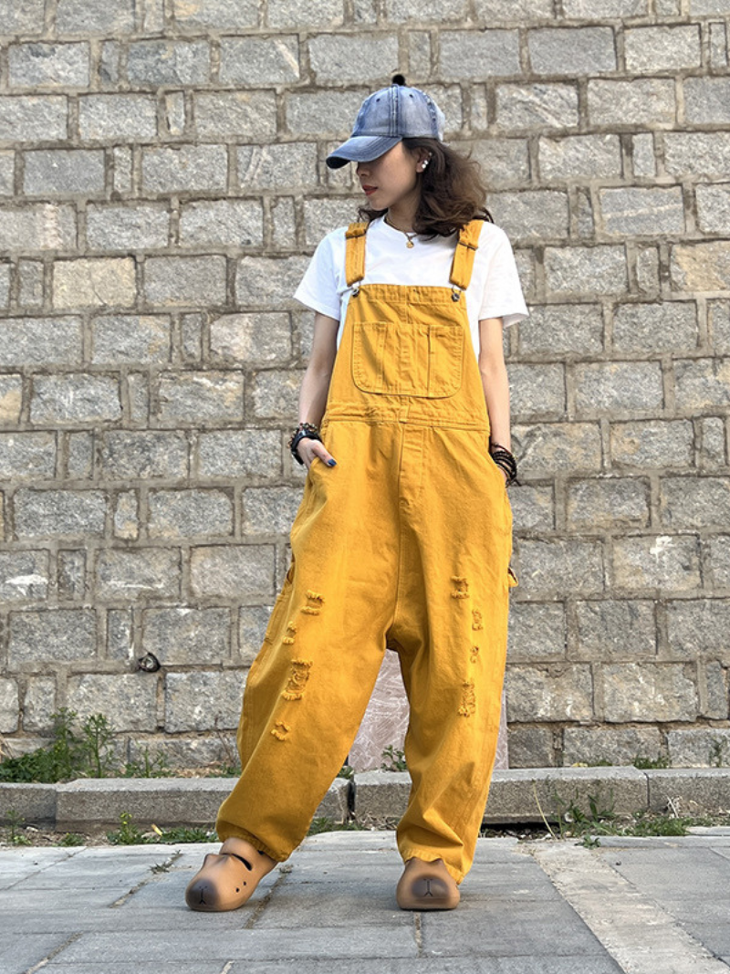 Elegant Distressed Denim Overalls for Women with Pockets - Eva Trends