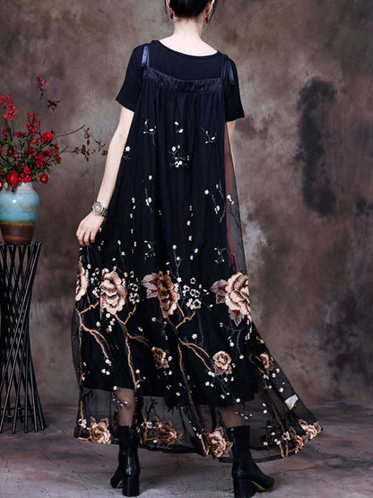 Women's Floral Lace Maxi Salopette Dress with Adjustable Straps