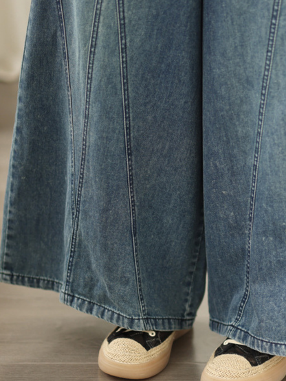 Artful Panel Wide-Leg Jeans in Soft Denim Cotton, Relaxed Palazzo Silhouette