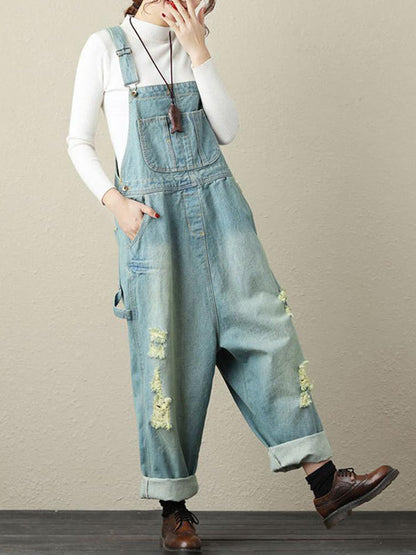 Ripped Denim Casual Overall Dungarees | Eva Trends