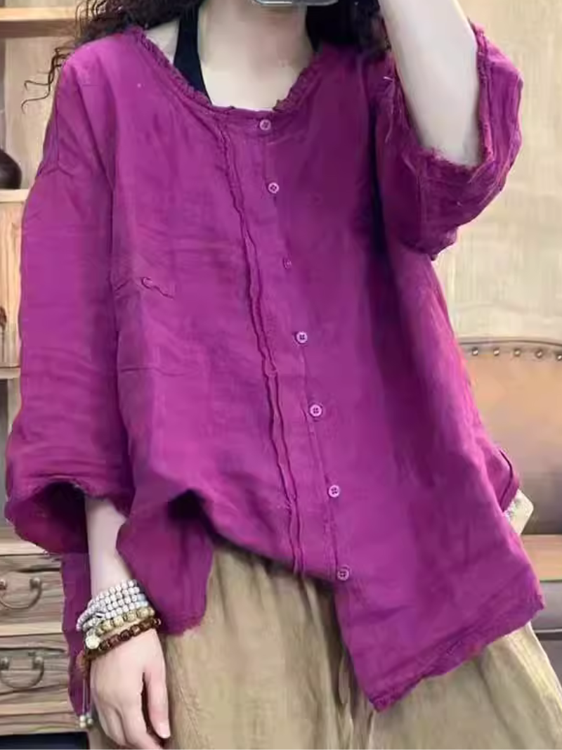 Women's Summer Artistic Retro Loose Casual Button Up Tops
