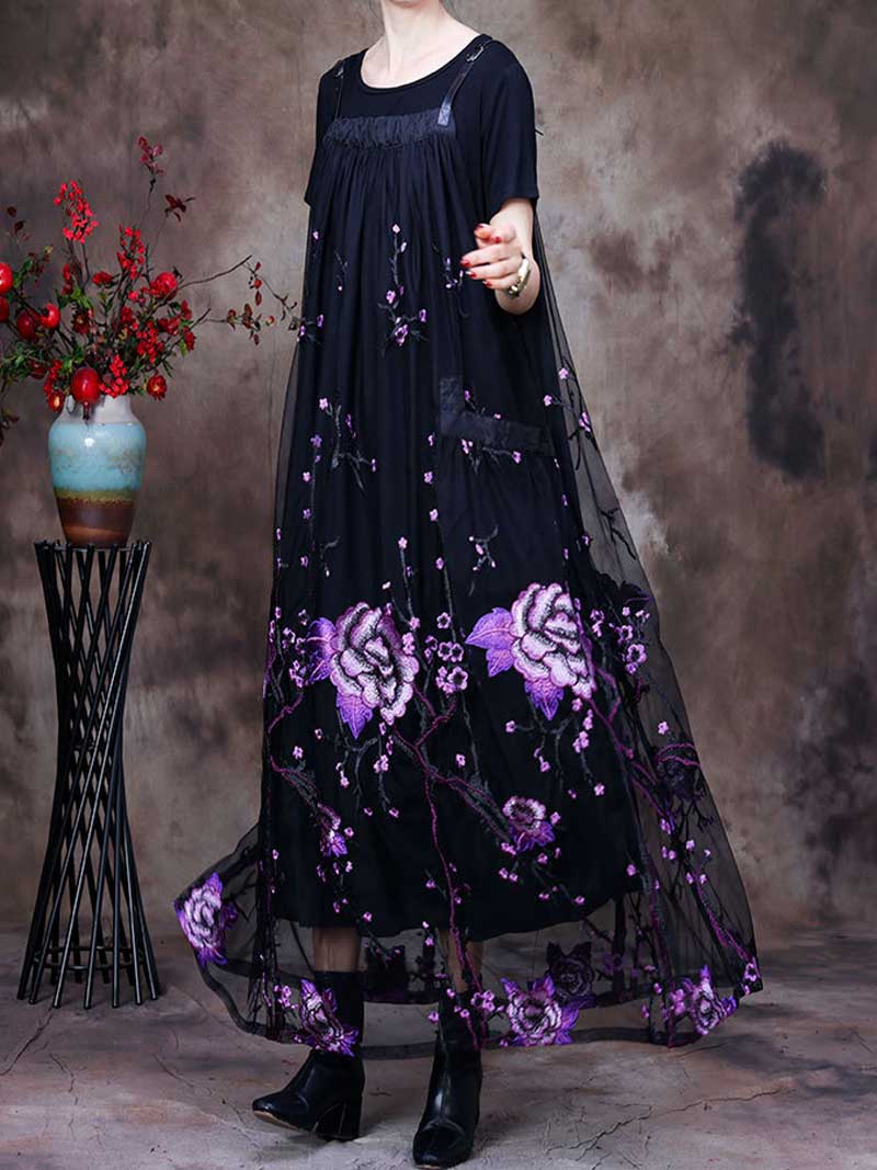 Women's Floral Lace Maxi Salopette Dress with Adjustable Straps
