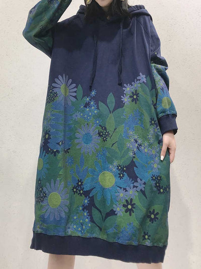 Chic Floral Women Hooded Midi Sweater Dress | Eva Trends