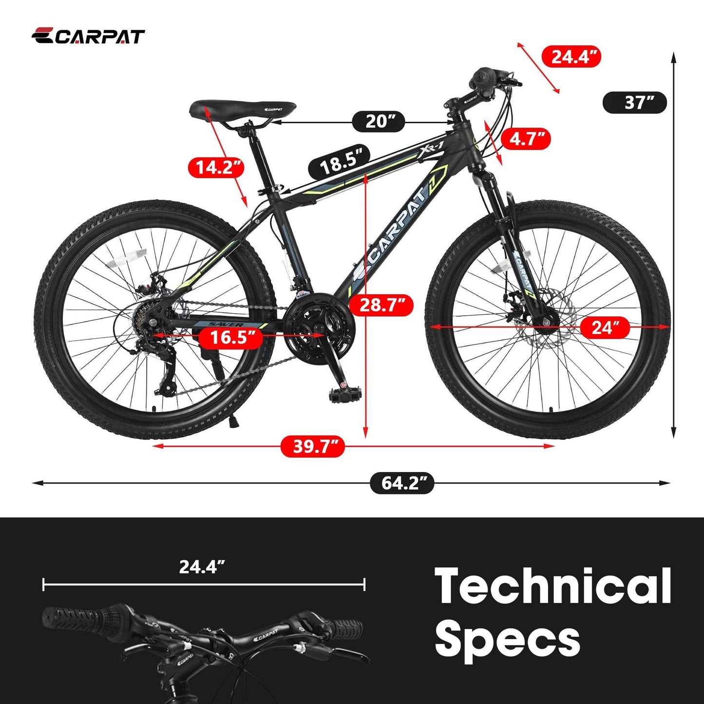 24" Youth Mountain Bike | Shimano 21-Speed, Dual Disc Brakes & Front Suspension