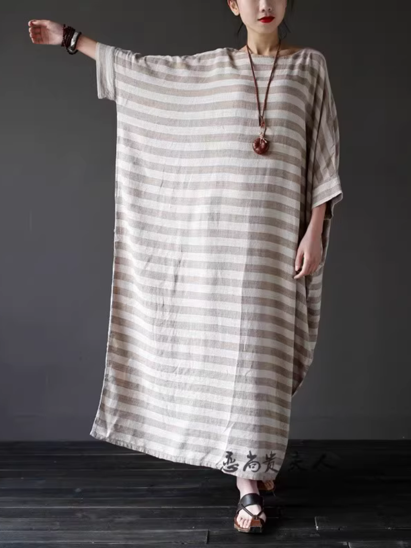 Women's Summer Beautiful Retro Loose Striped Kaftan Style Dress