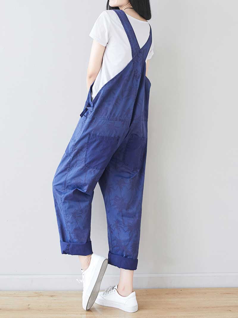 Palm Print Cotton Overalls - Adjustable Workwera | Eva Trends