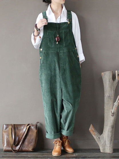 Corduroy Bib Overalls - Adjustable Strap Dungarees