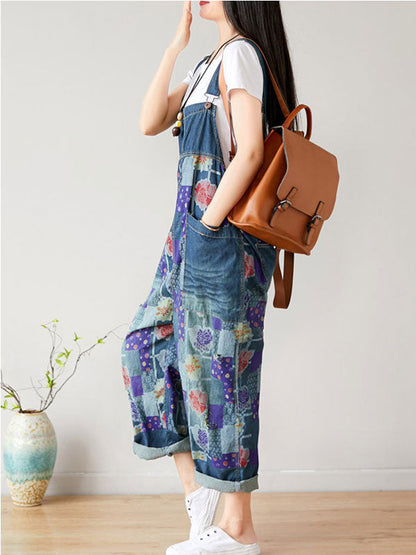 Patchwork Floral Cotton Overall Dungarees
