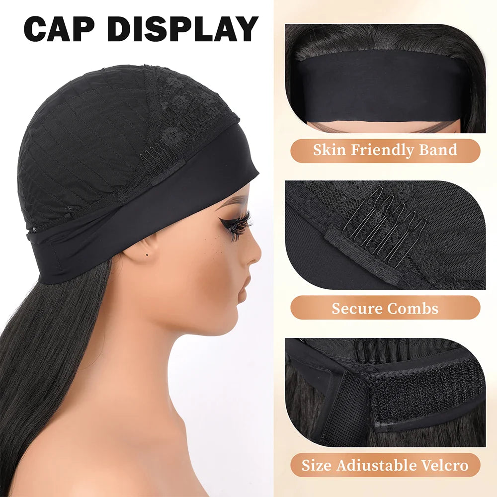 Afro Kinky Straight Headband Wigs For Black Women 22 Inch Natural Black Short Afro Yaki Straight Wigs With Headband Bouncy Curly