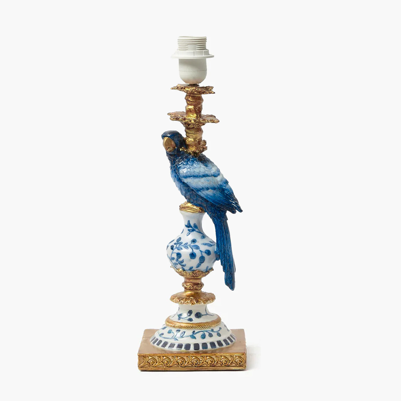 Blue Parrot Lamp with Soft Blue Frilled Silk Shade (30cm)