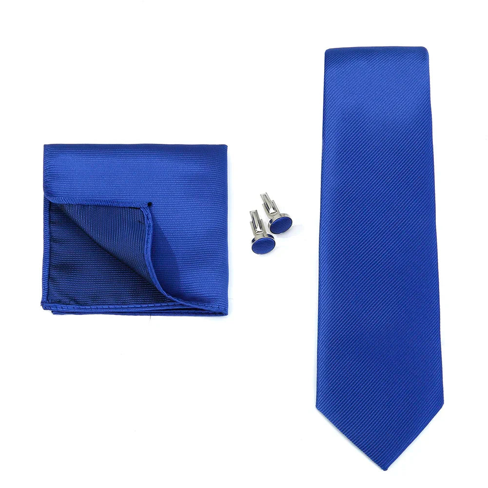 Necktie Fashion Brand Handmade Solid Necktie Handkerchief Cufflinks Set For Men Ties Suit Shirts Wedding Accessories Man Gifts