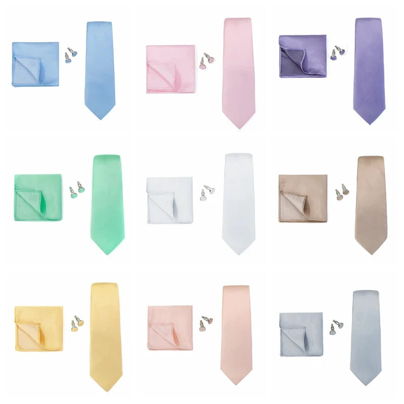 Necktie Fashion Brand Handmade Solid Necktie Handkerchief Cufflinks Set For Men Ties Suit Shirts Wedding Accessories Man Gifts