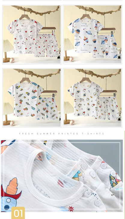 Children's Clothing Summer Short Sleeve Home Sleepwear Children Sets Kids Clothes Boy Girl T-shirt shorts Cotton Suit Baby
