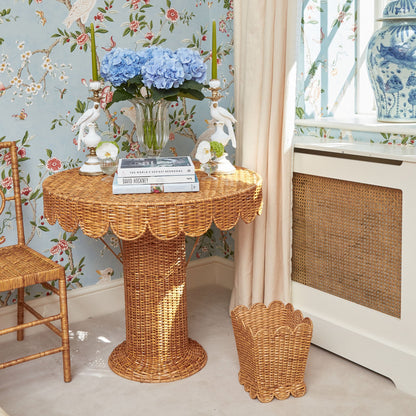 Scalloped Rattan Waste Paper Bin