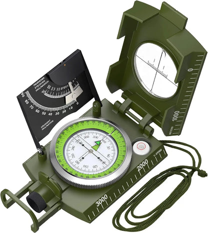 Mulitifunctional High Precision Outdoor Survival Military Compass Camping Waterproof Metal with Fluorescent Geological Compass