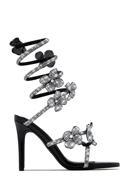 Flora Embellished Around The Ankle Coil Heels - Black