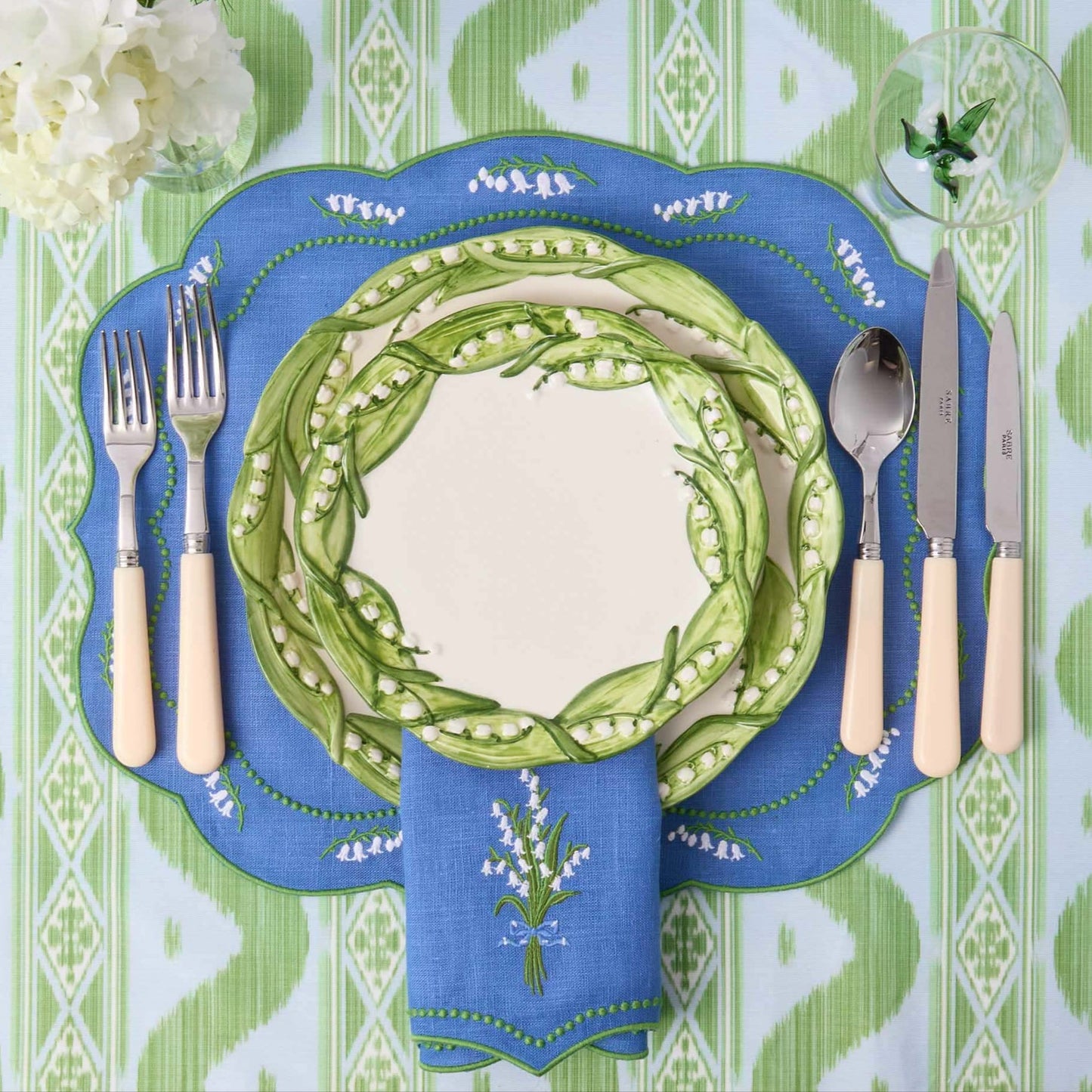 Blue Lily of the Valley Linen Placemats & Napkins (Set of 4)