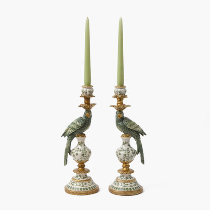 Olive Parrot Candle Holders (Pair)