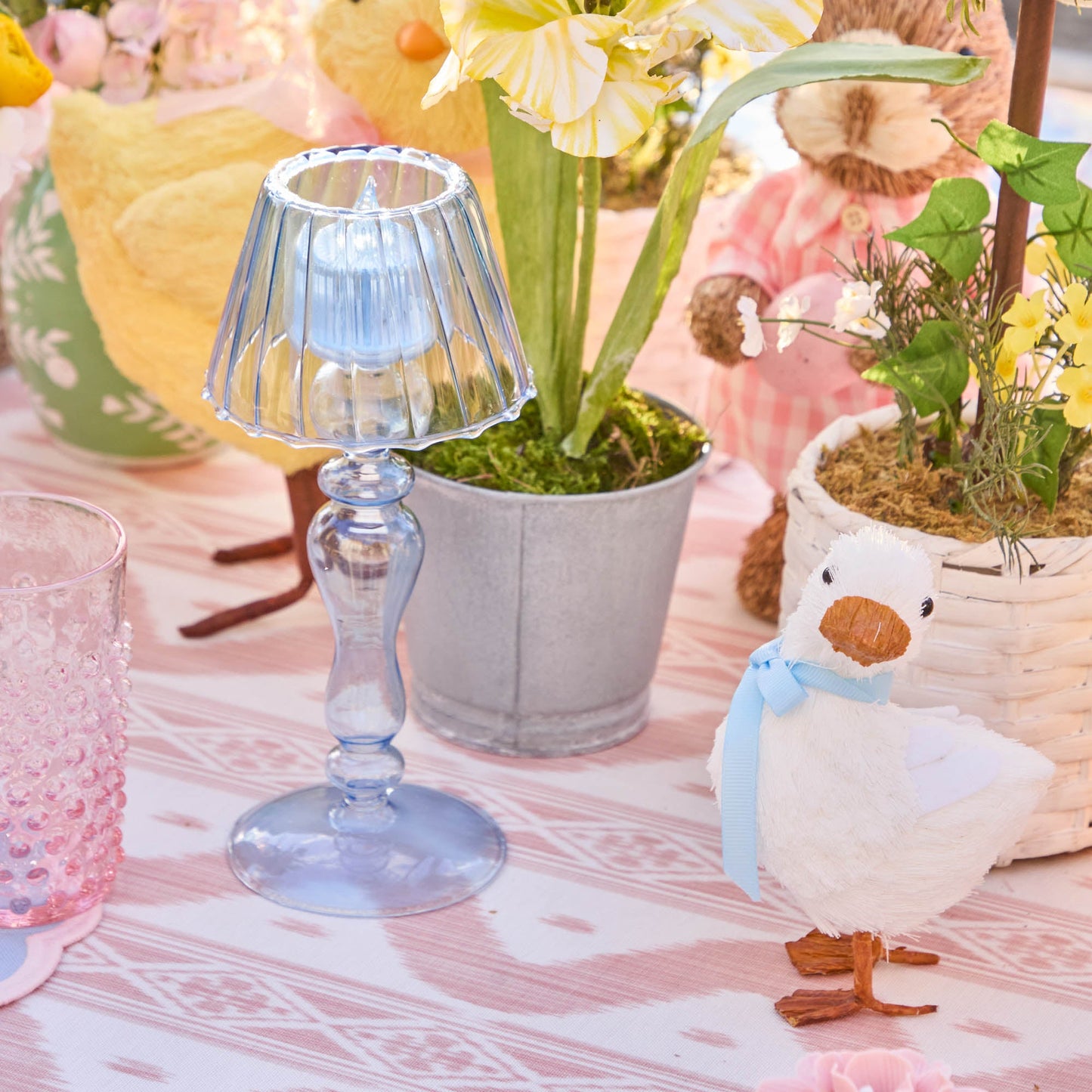 Blue Glass Lantern Tea Light Holders (Pair) - 24cm