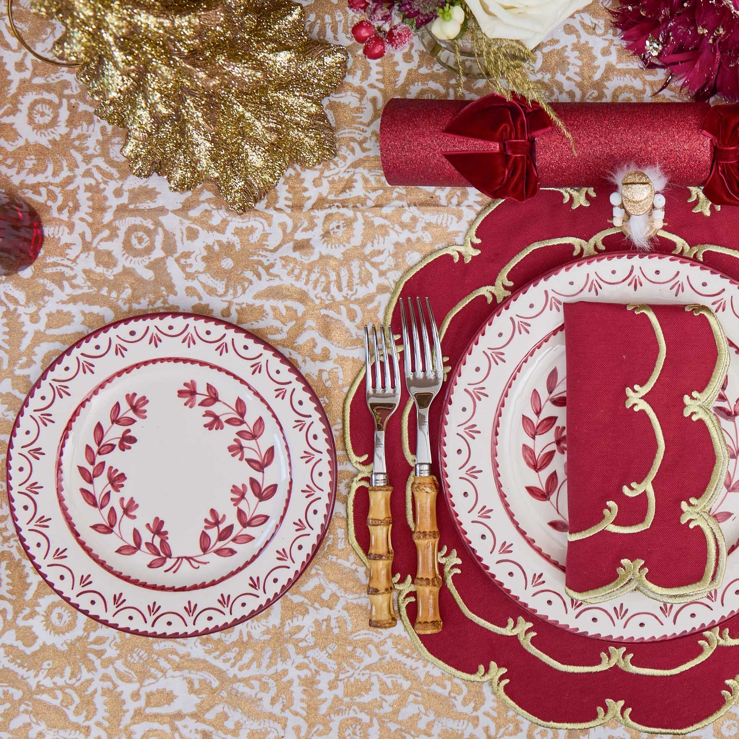 Burgundy & Gold Amanda Placemats & Napkins (Set of 4)