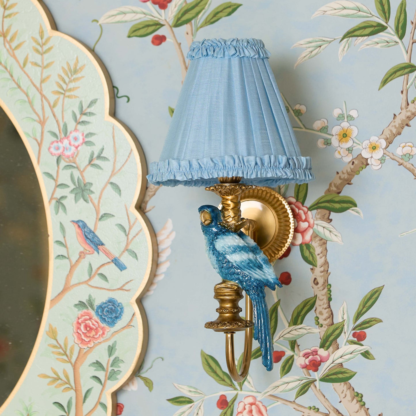 Soft Blue Frilled Silk Lampshade (18cm)