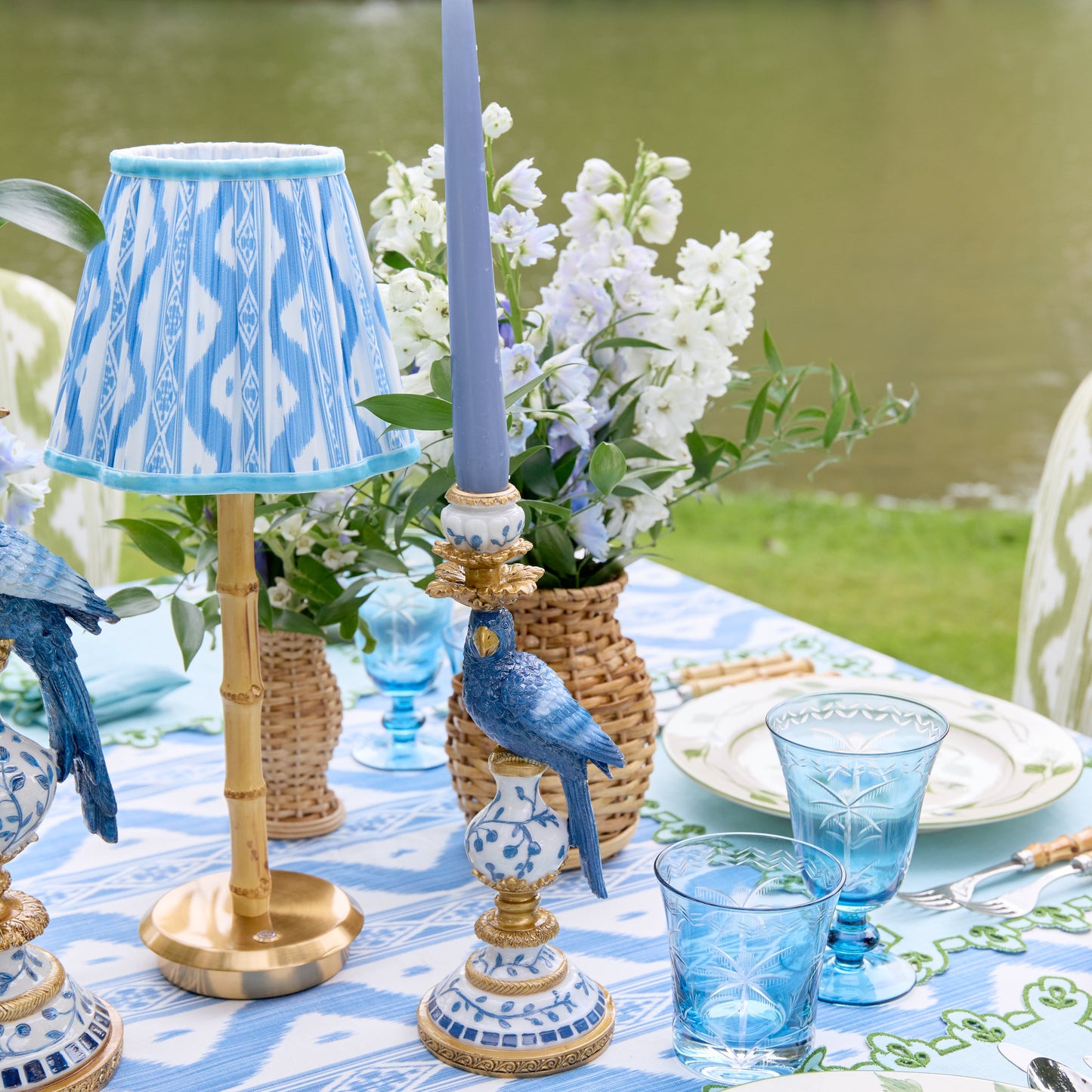 Blue Parrot Candle Holders (Pair)