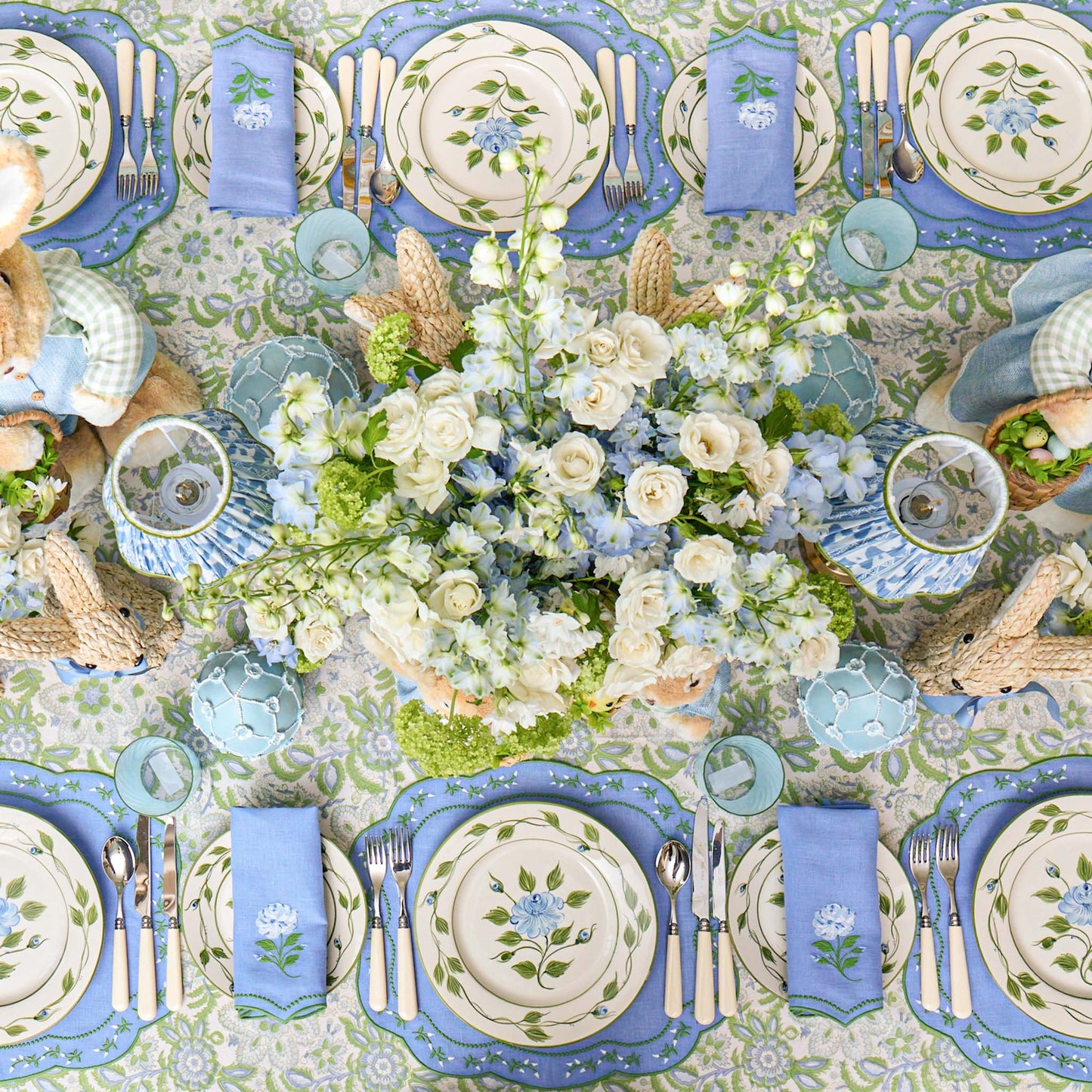 Blue Rose Bud Dinner & Starter Plates (Set of 8)