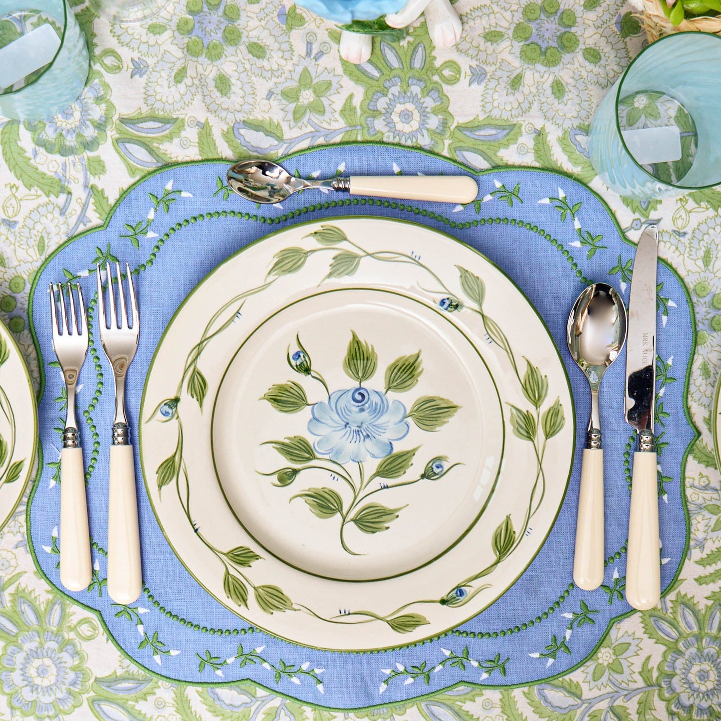 Blue Rose Bud Dinner Plates (Set of 4)