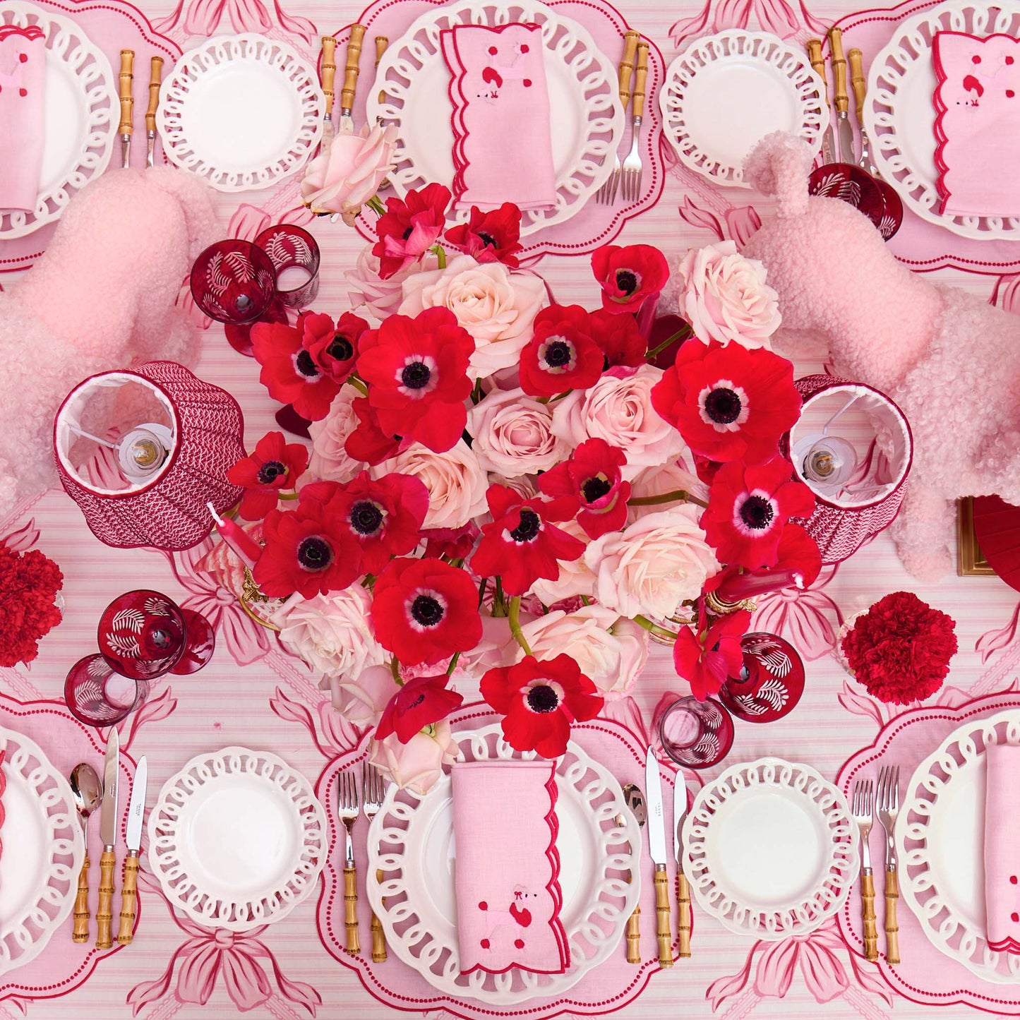 Pink & Red Fifi Poodle Linen Napkins (Set of 4)