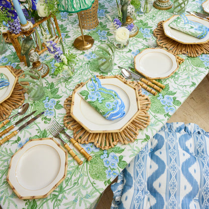 Frilled Blue Ikat Seat Pad Cushions (Set of 4)