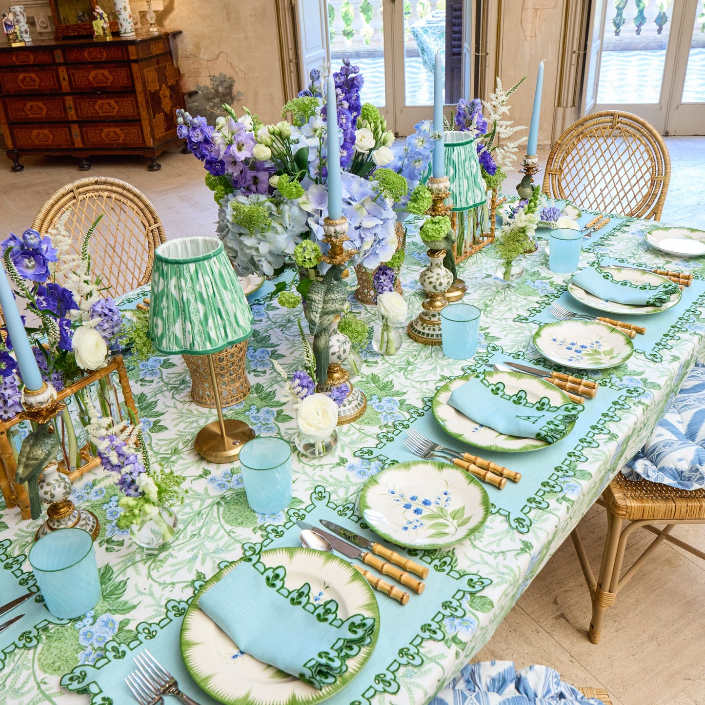 Green & Blue Lady Isabella's Garden Tablecloth