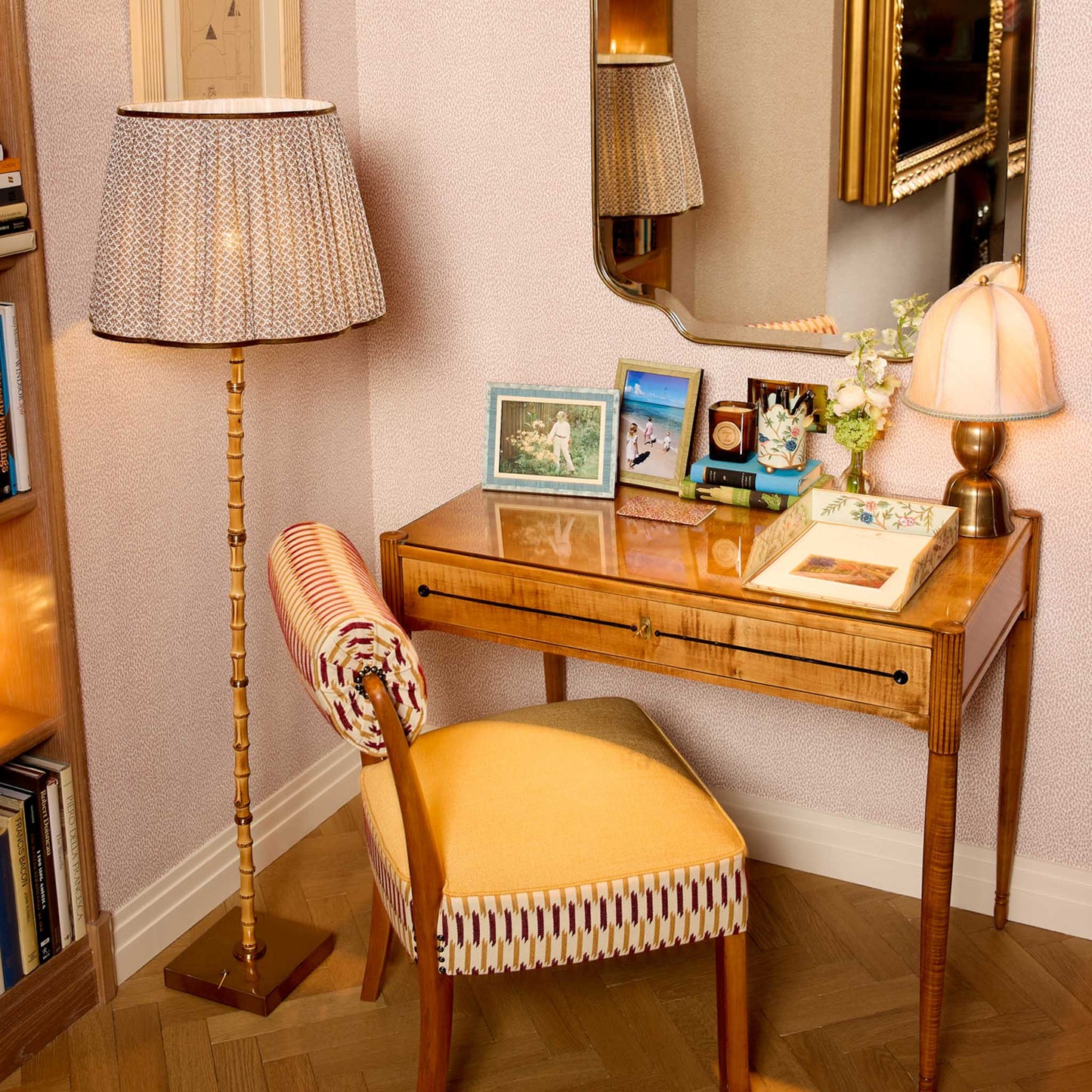 Bamboo Rechargeable Floor Lamp with Chocolate Lotus Shade (40cm)