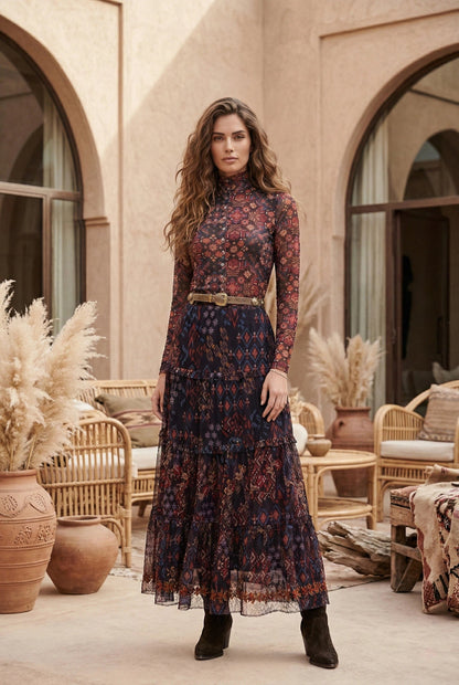 Johnny Was Arcellis Tiered Mesh Maxi Skirt C72425-8