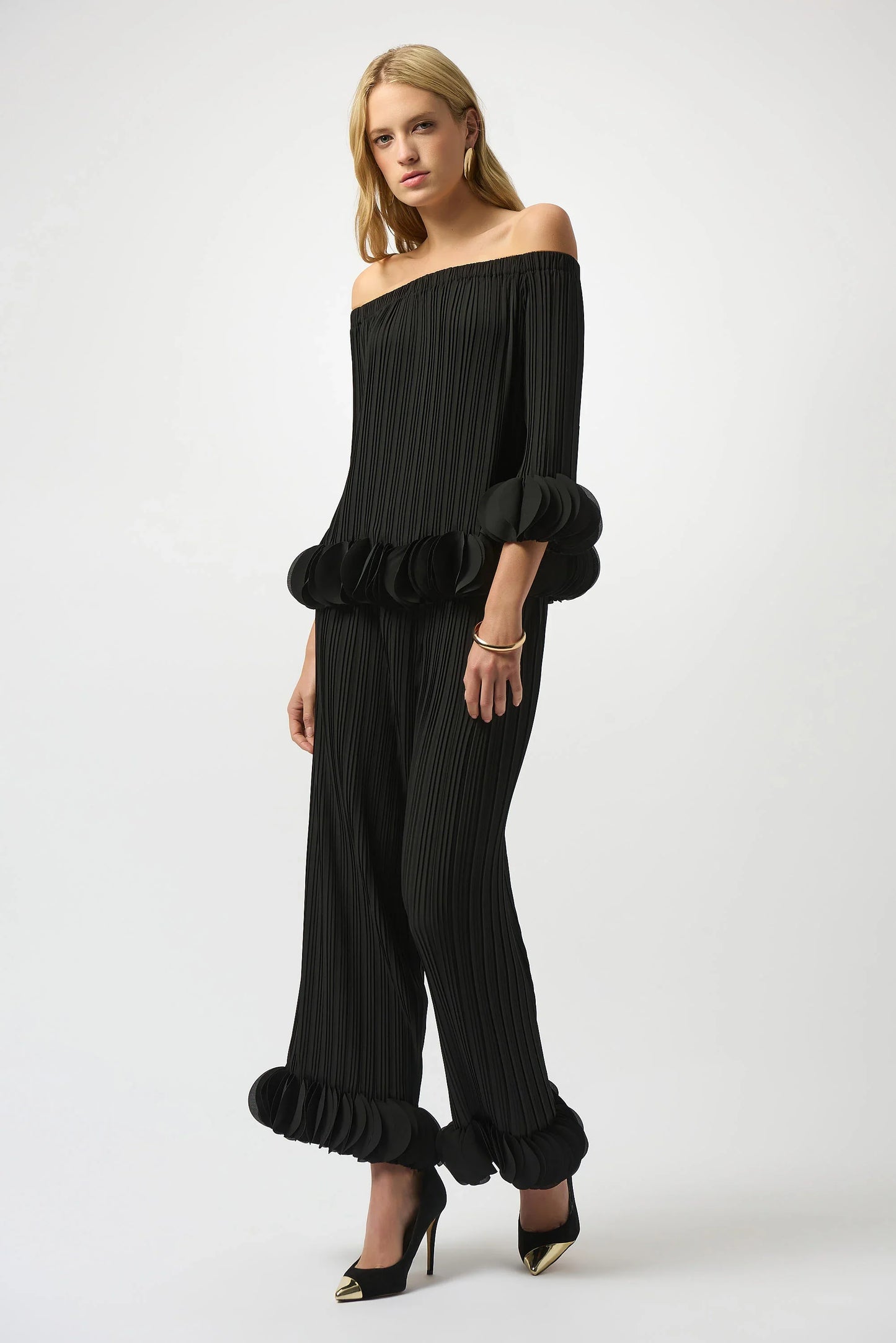 Joseph Ribkoff Black Lightweight Pleated Off-Shoulder Top 253939