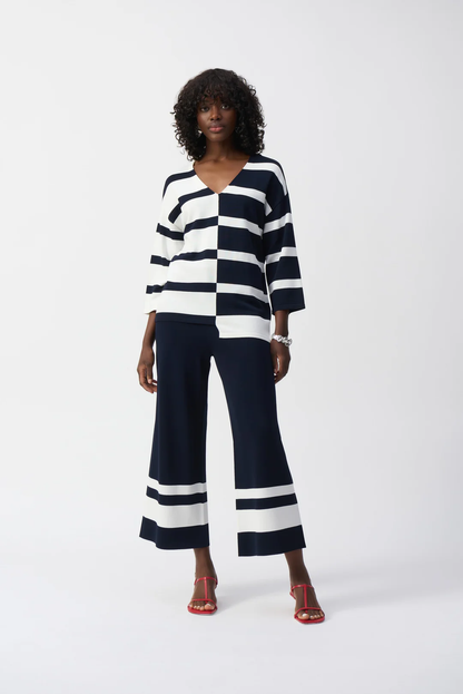 Joseph Ribkoff Blue/Vanilla Stripe Pull On Wide Leg Culotte Pants 251945