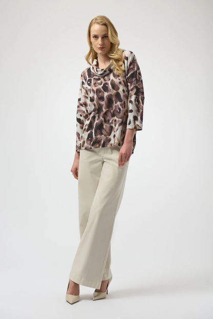 Joseph Ribkoff Off-White/Multi Animal Print 3/4 Sleeves Tunic Top 254033