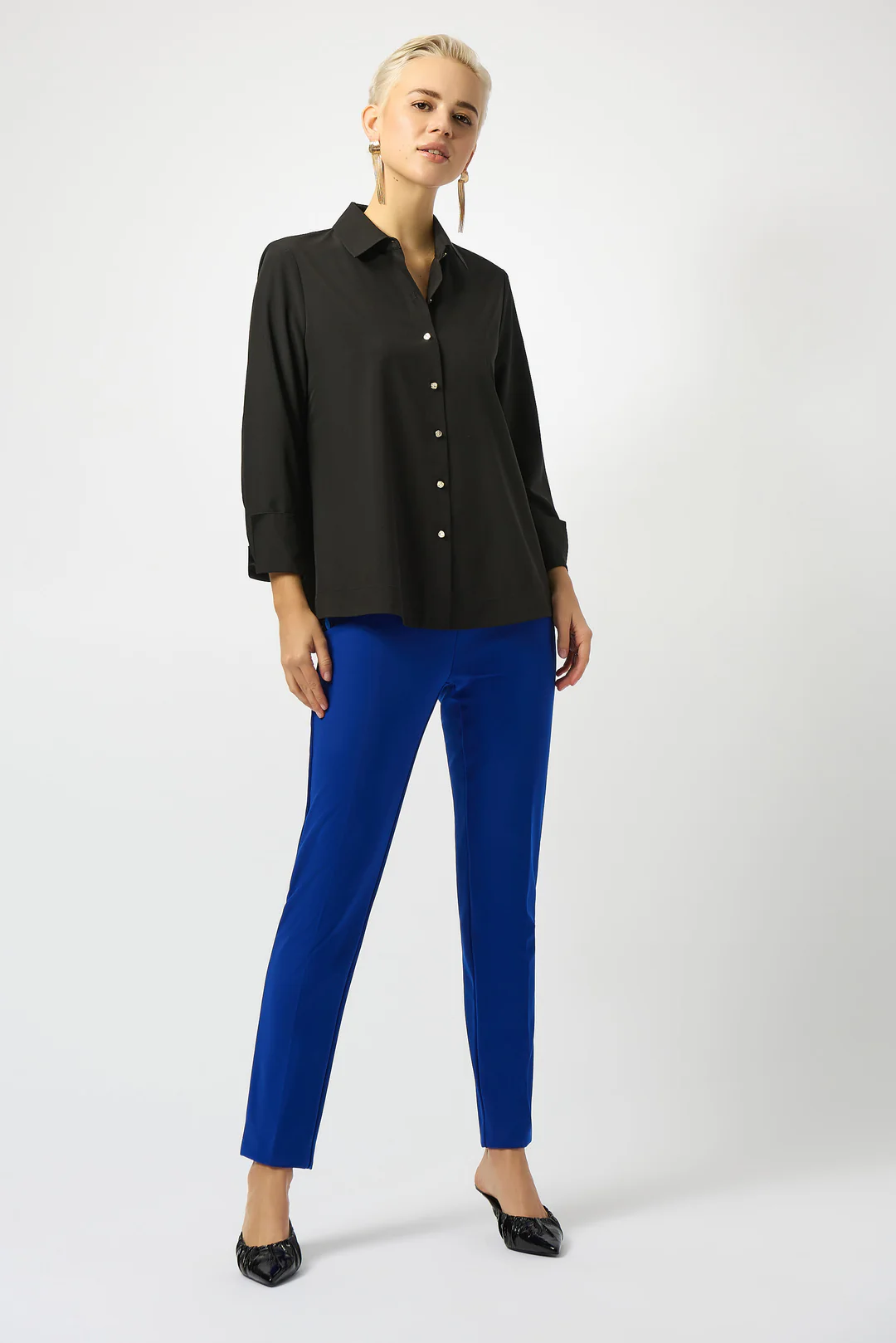 Joseph Ribkoff Poplin Button-Front Back Slit 3/4 Sleeves Top 253923