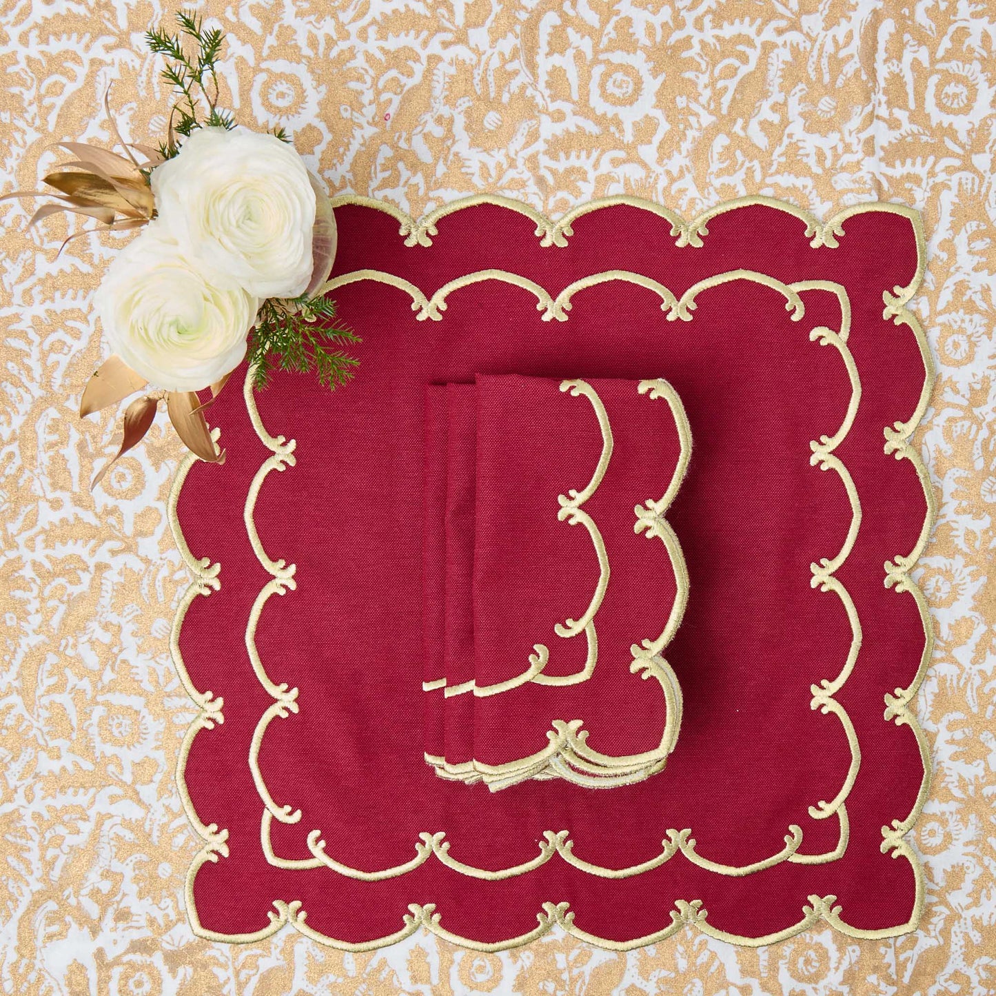 Burgundy & Gold Amanda Napkins (Set of 4)