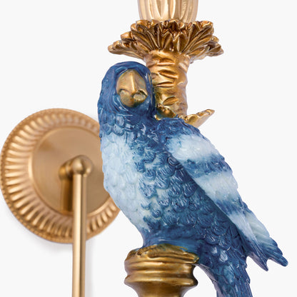 Pair of Blue Parrot Rechargeable Wall Lights with Cream Pleated Shades (18cm)
